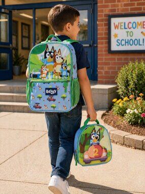 BBC Bluey Family Trip Kids 17" Laptop Backpack 2-Piece Set with Lunch Bag